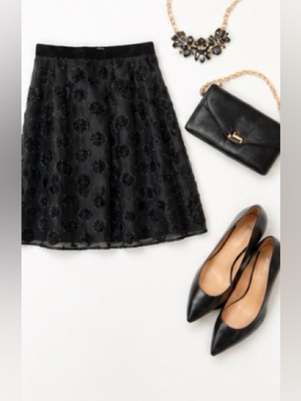 [Talbots RSVP] Black Polka Dot Sheer Overlay Skirt Size 4 Textured A-Line Party - Picture 5 of 9